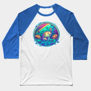 Cheeky Beavers Retrowave Neon Cartoon Baseball T-Shirt
